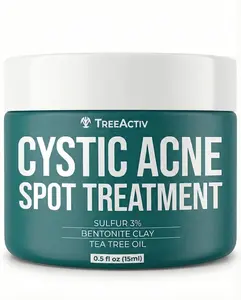 TreeActiv Cystic Acne Spot Treatment Paste with Sulfur, Bentonite Clay, and Tea Tree Oil, Deep Breakouts, 20-Minute or Overnight Application, Suitable for Face and Body, 0.5 oz
