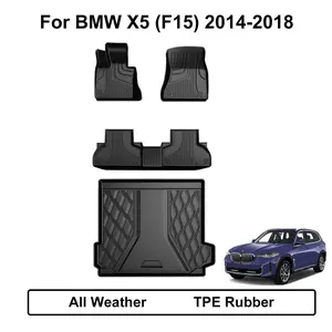 Car Mat Set for BMW X5 (F15) 2014-2018, All Weather TPE Automotive Accessories, Rear Cargo Mat Trunk Liner (Father's Day Gift)