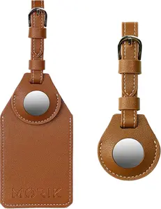 MORIK Secret AirTag Leather Luggage Tag Tracking | TSA Approved | 3-in-1 AirTag Holder & Luggage Tag | Secret Design | Premium Vegan Leather | Apple AirTags Compatible (Brown)