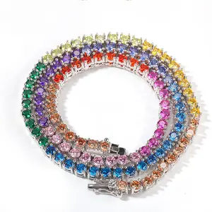 “4mm Colorful Zircon Tennis Chain Trend – Hip-Hop Style Y2K Clavicle Necklace, Party Stacking Artifact”