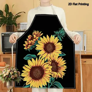 1PC 2D Flat Printed Yellow Sunflower Fall Harvest Floral Black Apron Apron For Home Cooking, Kitchen Wear, And Cooking Enthusiasts, Novelty Cooking Aprons, Kitchen Cooking Aprons