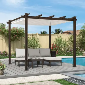 PURPLE LEAF Pergola Outdoor Retractable Metal Pergola with Canopy Patio Pergola with Shade Cover for Garden Pool Yard Beach Deck