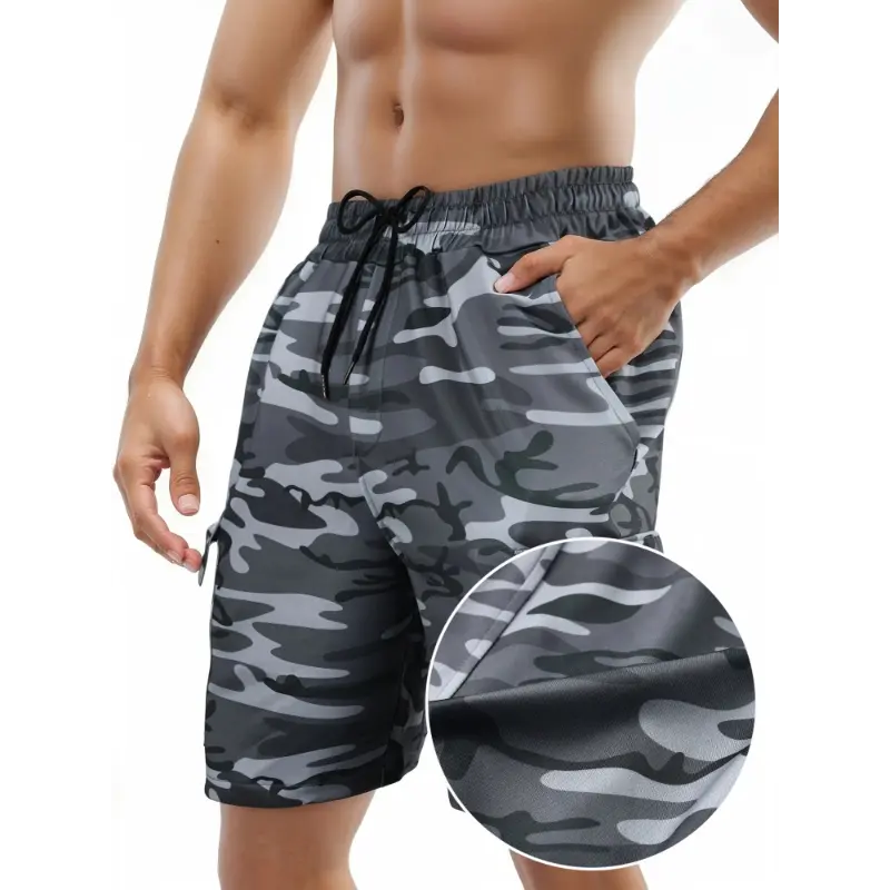 [Military Camo Shorts] Stretch Cargo Shorts - Men's Military Style | Regular Fit, Green & Brown Camouflage Pattern, Casual Workout Outdoor Activity Shorts, Utility Short with Pockets