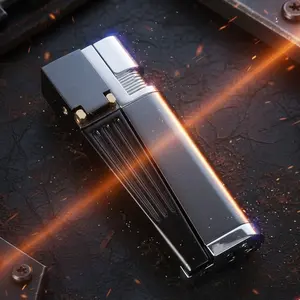 (Fuel Not Included)Mechanical Folding Metal Jet Torch Lighter - Cool Decompression Multifunctional Men's Pocket Tool with Gift Box for Father's Day Multipurpose Foldable