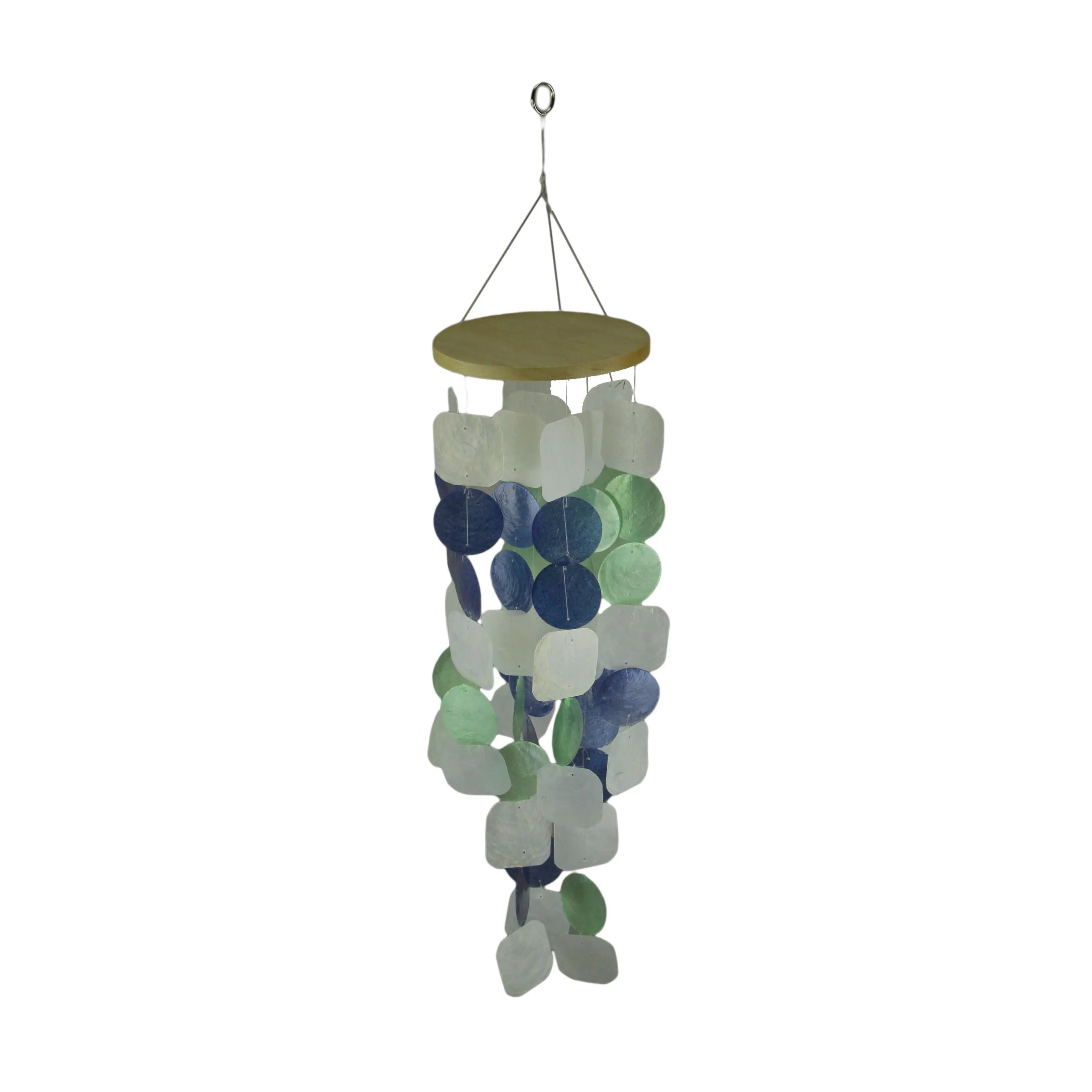 26in Blue & Green Capiz Shell Wind Chime - Coastal Melodies for Patio Bliss