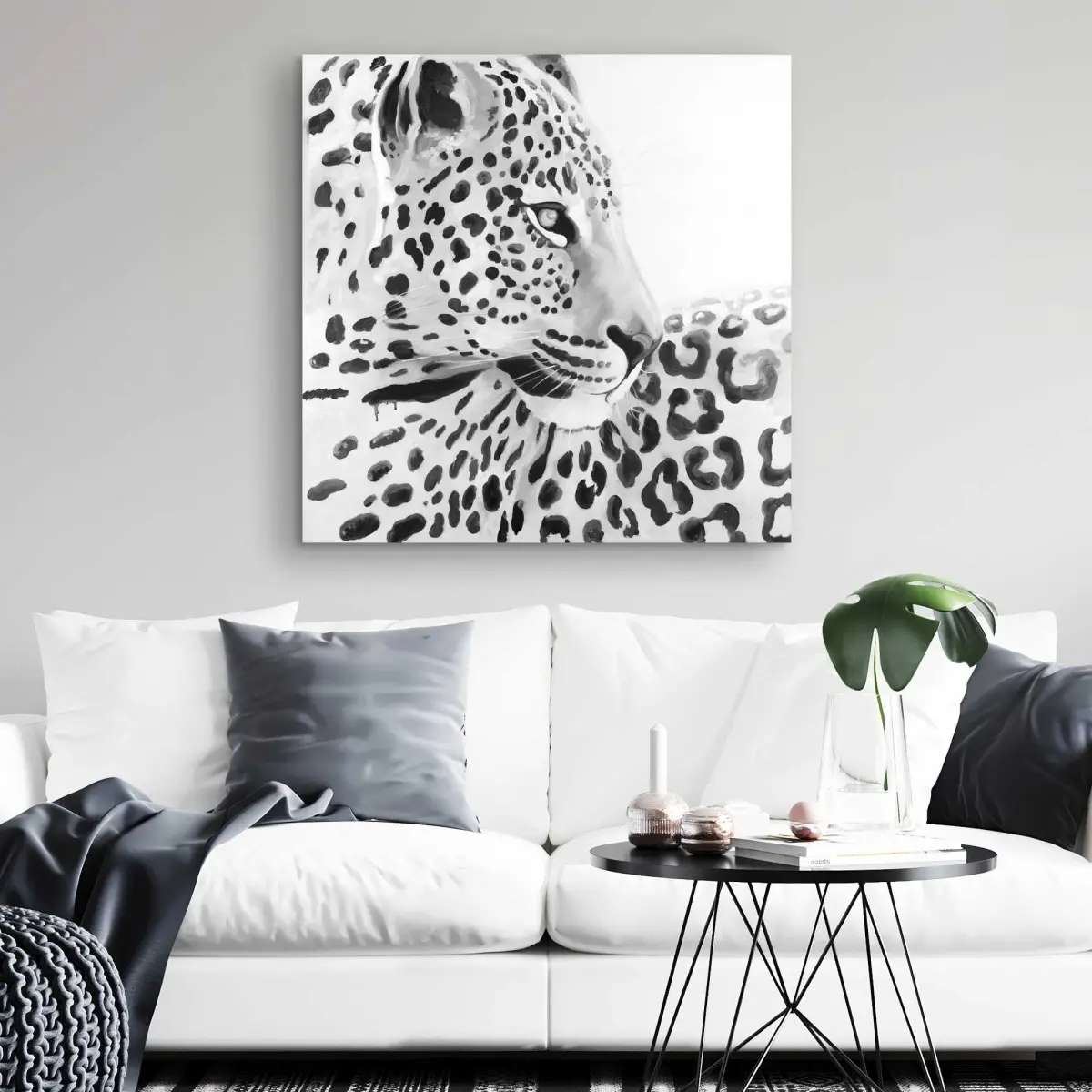 Begin Home Decor C1RC323241BM9T 32 x 32 in. Beautiful Leopard - Monochrome Bedroom Canvas for Home Decor