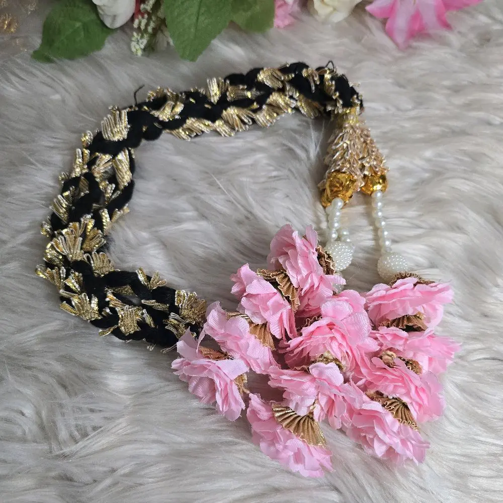 Punjabi Heavy Paranda, Traditional Hair Accessory with Rose Detailing for Women's Ethnic Hairstyles