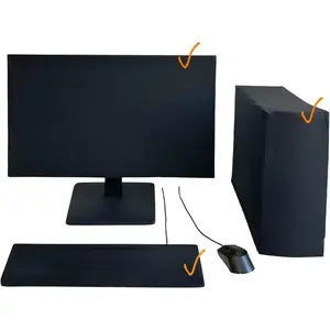 3-Piece Computer Dust Cover Set - Waterproof & Dustproof with Elastic Fabric, Pure Black Minimalist Design, Includes mainframe Case, Keyboard & 19-27 Inch Monitor Covers , Universal Fit