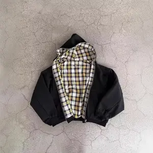 Long Sleeve Women's Plaid Patchwork 2-Way Hooded Sweatshirt, Y2K Retro Casual Loose Versatile Top, Womenswear Hoodie