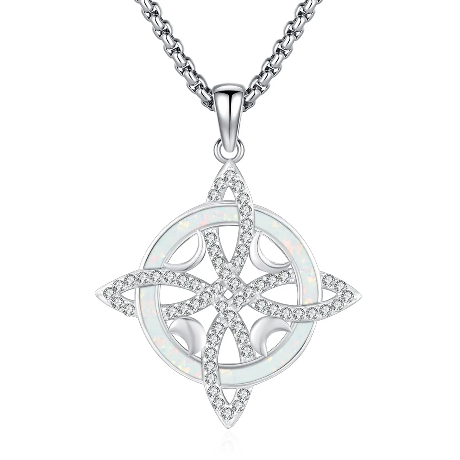 Thanches Witches Knot 925 Sterling Silver Opal Jewellery Pendant, Non-Tarnish Necklace, Protection Amulet for Women, Spiritual Well-Being Daily Accessory Gift