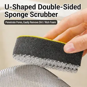 (4pcs) Absorbent Kitchen Sponges, Double-Sided U-Shaped Multifunctional Cleaning Brushes, Thick Dish Scrubbers for Pots, Cups, Bowls