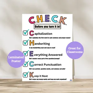 Check Before you Turn it In Anchor Chart | Laminated Classroom Poster | Writing Checklist | ELA Classroom Decor | Editing and Revising Anchor Chart
