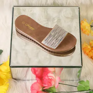 Woman sandal open toe slip one one strap rhinestone embellished flat heel round toe everyday wear