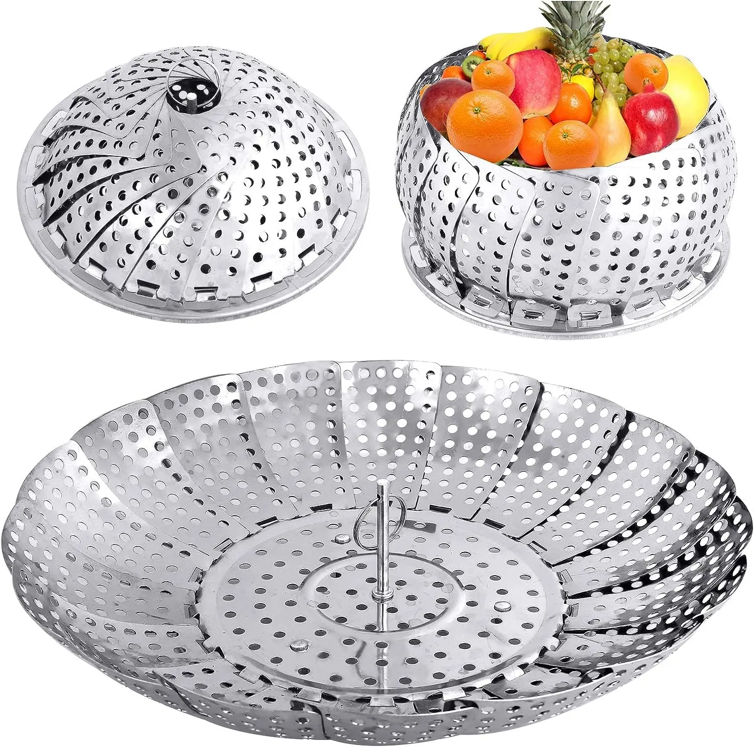 Veggie Vegetable Steamer Basket, Folding Steaming Basket, Metal Stainless Steel Cookware Fruit