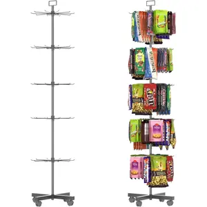 Retail Display Racks 5 Tier Spinning Display Stand, Movable Shop Spinner Rack with, Retail Display Stand for Jewelry Keyring Hats Socks Toys (Black)