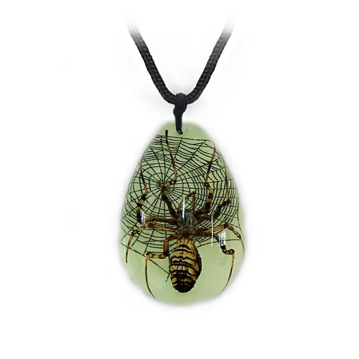 Glow in the Dark Real Spider on Web Necklace Resin Pendant with Adjustable Cord Jewelry Gift Modern Versatile Accessories Jewelry Accessory