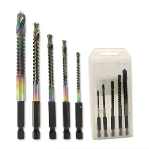 5-Piece Titanium Coated HSS Twist Drill Bit Set (#3, #4, #5, #6, #8) – Serrated Side-Cutting Edges for Faster, Cleaner Holes in Wood, Metal & Plastic