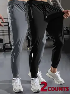 Men's Solid Pocket Drawstring Stretchable Jogger Pants, Zipper Pants for Outdoor Gym Workout Running, Pants for Men, Mens Bottoms for All Seasons, Relaxed Fit Pants, Casual Joggers, Streetwear Joggers, Athletic Comfy Joggers, Activewear