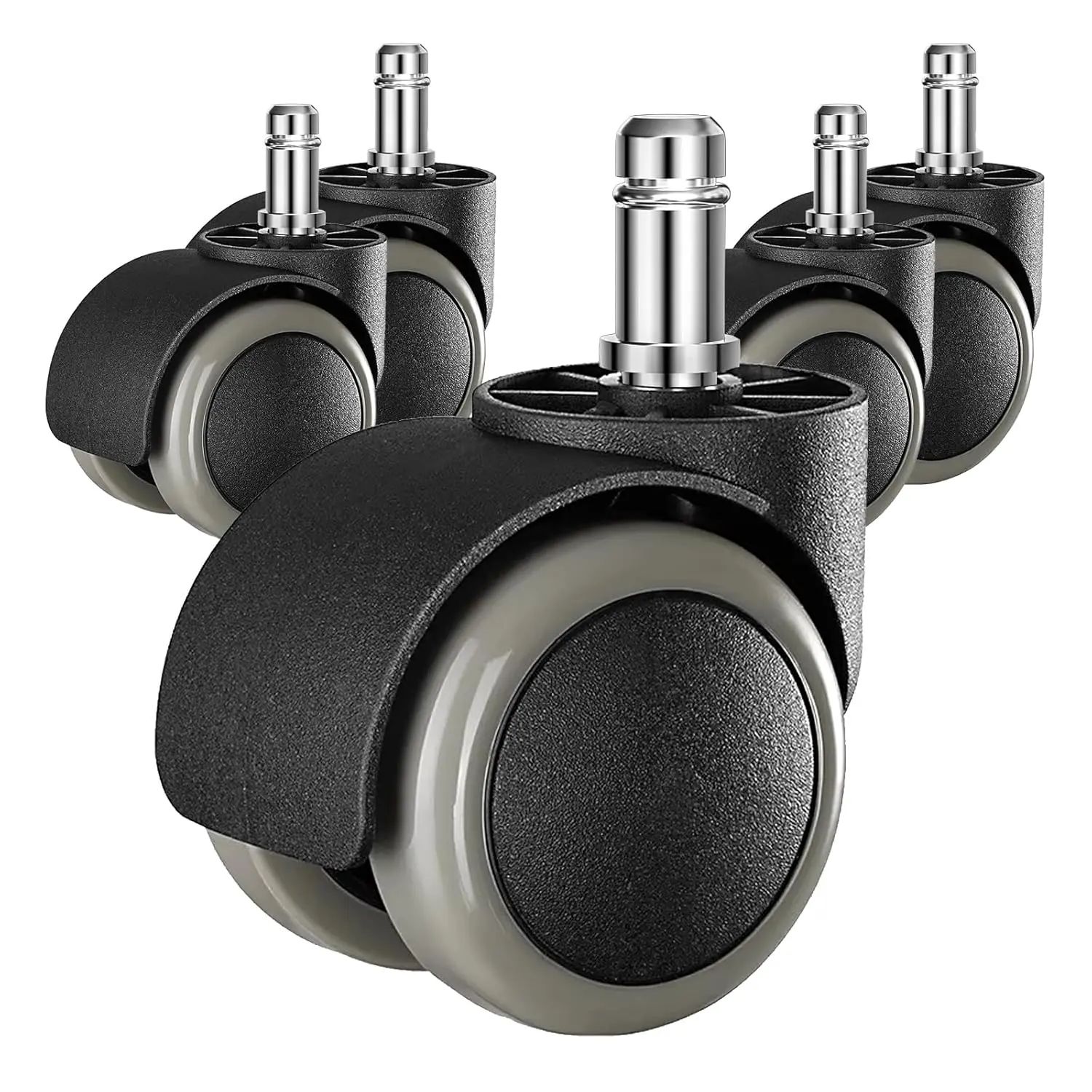 2 Inch Rollerblade Wheels for Office Chairs , 5 count Mute Heavy Duty Rubber Rotating  Desk Chair Caster, Safe for  Floors Carpet,  Standard Stem Size Fits 99%