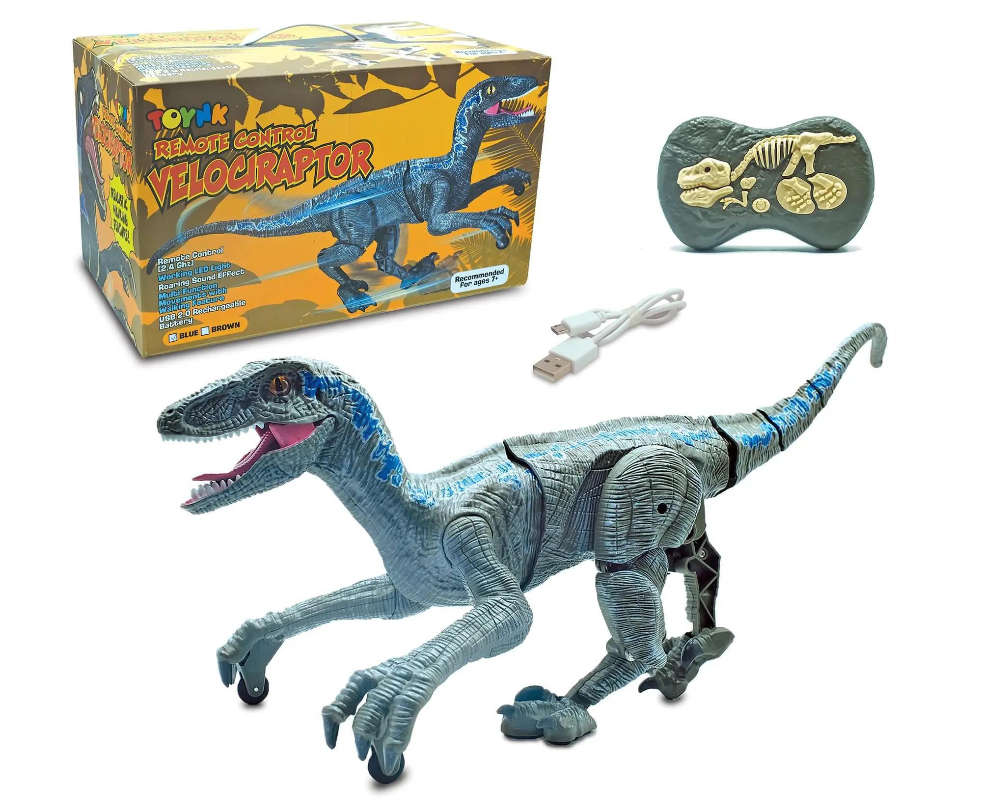 RC Dinosaur Velociraptor Toy with Realistic Walking and Sound Effects | Blue RC Dinosaur Velociraptor Toy with Realistic Walking and Sound Effects | Blue