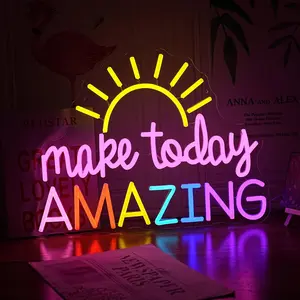Make Today Amazing Neon Sign Yellow Sunrise Neon Light Inspirational Letter Neon Light Up Sign Wall Art LED Light Sign for Party Birthday Cafe Wedding Gym