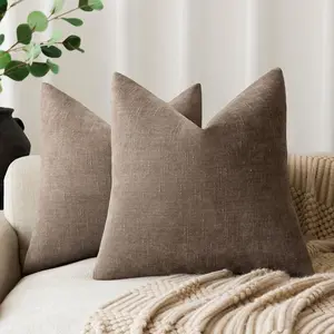 Pack of 2 Soft Textured Decorative Throw Pillow Covers Square Solid Accent Cushion Cover Cozy Farmhouse Pillow Case with Zipper for Couch Sofa Bedroom Living Room 20x20 Inch, Taupe