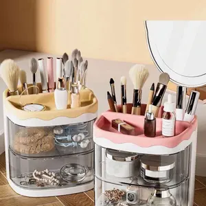 Pink Multi-Functional Rotatable Drawer Type Storage Box for Bathroom, Makeup & Jewelry Organizer with Clear Drawers and Various Organizational Features