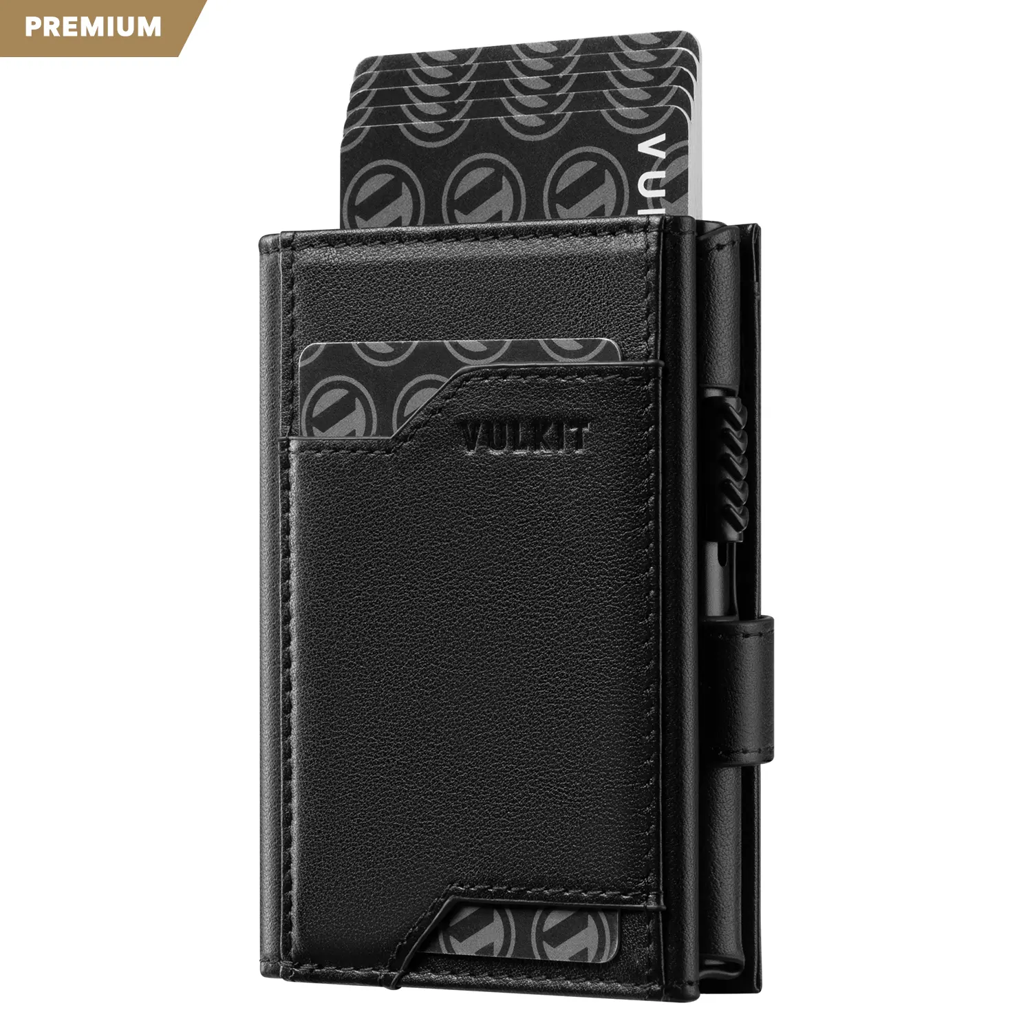 VULKIT Men's Genuine Leather Trifold Wallet, RFID Bifold with Magnetic Closure, Pop-Up Card Holder, ID Window and Removable AirTag Holder, Magnetic Closure Wallet, Rfid Protected Wallet