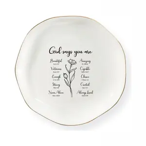Christian Jewelry Dish Tray God Says You Are” Ceramic Ring Holder Faith Based Gift for Women