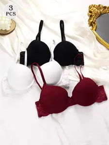 Women's 3-Pack Soft T-Shirt Bras, Full Coverage Underwire Push-Up for a Seamless Fit with Feminine Lace Back, Adjustable Straps