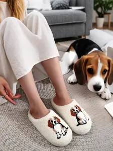 Cute Beagle Dog Design Slippers, Casual Soft Comfortable Plush Slippers, Warm Slippers for Indoor & Outdoor Use for Women & Men, Footwear