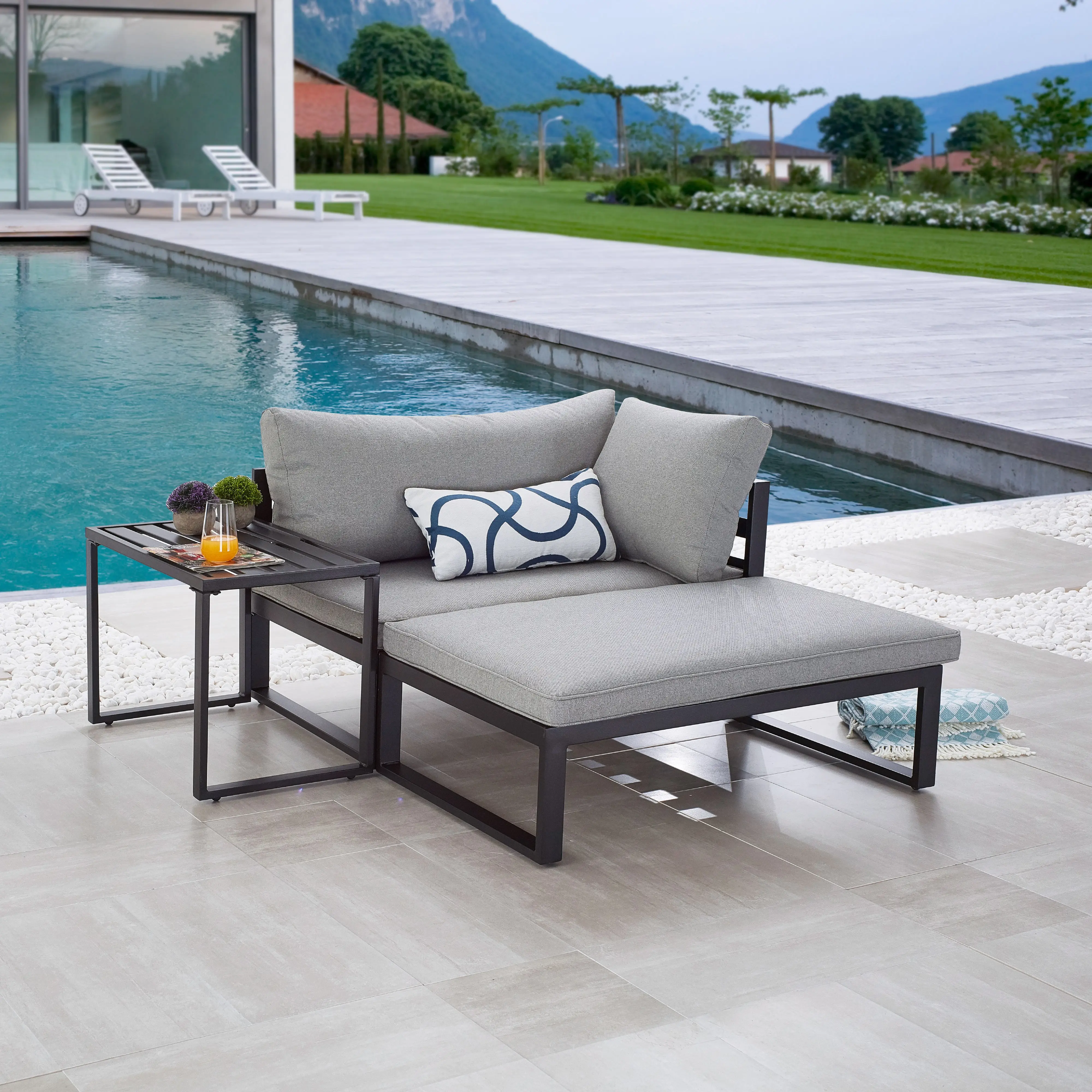 Patio Festival 3-Piece Outdoor Metal Seating Sectional with Gray Cushions - Perfect for Outdoor Living