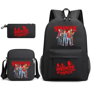 3-Piece Stranger Things Schoolbag Set - Casual Canvas Backpack for Students, Large-Capacity Outdoor Bag, 31x13x44cm, 463g
