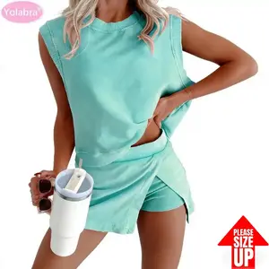 Yolabra Casual Solid Color Two Piece Set Women Summer Short Sleeve Tee Soft Breathable Fabric Relaxed Loose Lightweight Comfy Wear Simple Stylish Daily Home Outfit Streetwear Has A Certain Color Difference