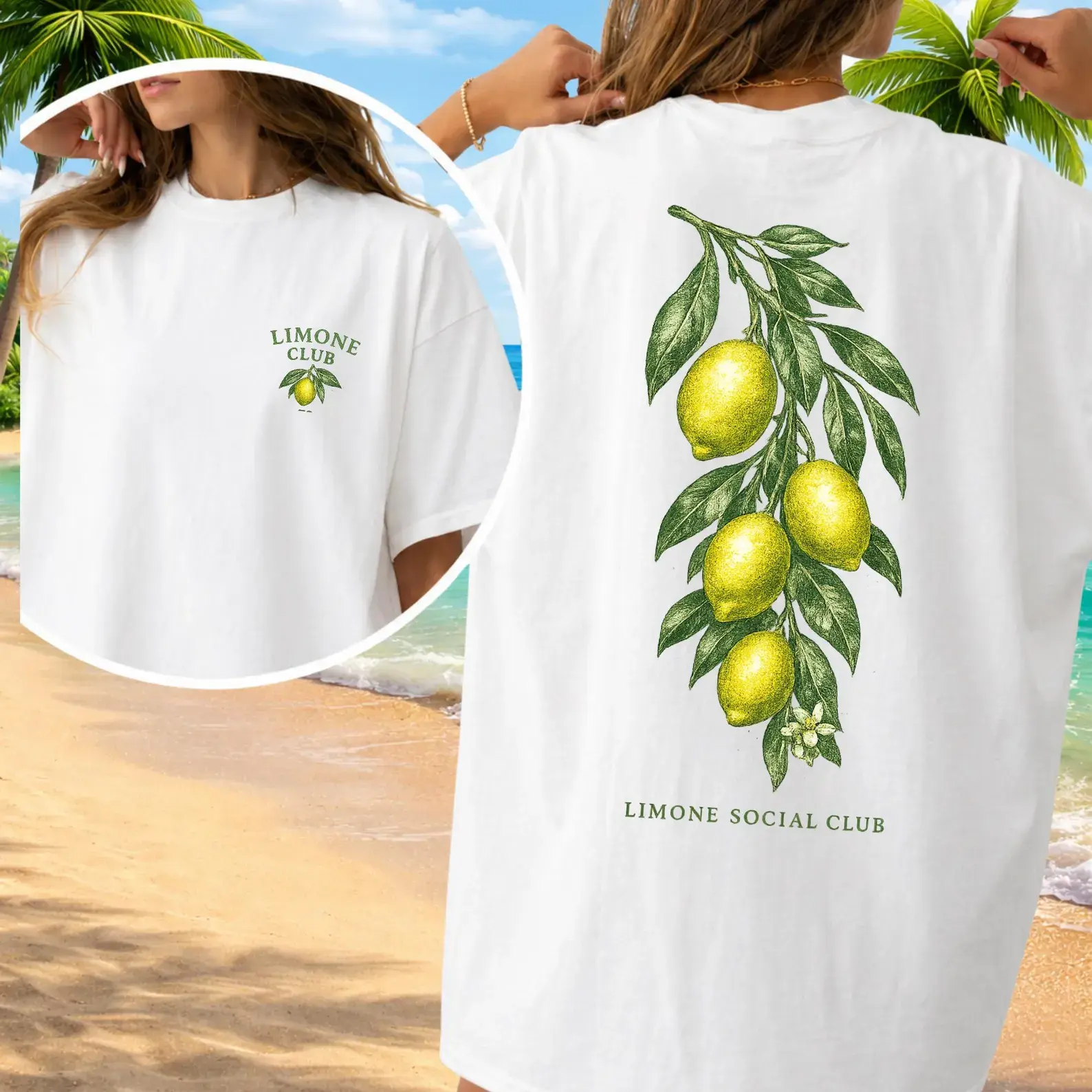 Limoncello Club Shirt,Front and Back Print Tee,Double Sided Lemon Shirt, Amalfi Coast Citrus Tee, Retro Italian Summer T-Shirt