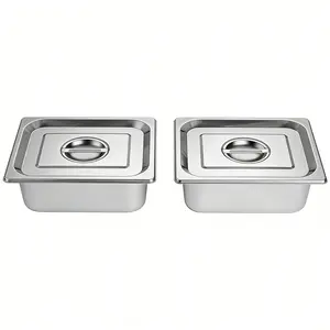 2-Pack Heavy-Duty Commercial Restaurant Pans, Stainless Steel - Steamer & Insulated Pans, 3.94 Inches Deep - Ideal for Commercial Kitchens, Catering Services - Features Easy-to-Clean Surface & Space-Saving Design, Suitable for Food Warmers