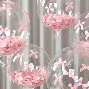 5 Large Transparent Balloons + 100 Rose Petals + 30 Bowknots Set, 18cm Balloons for Camping Party Decor, Wedding Birthday Party Decoration, Party Balloons Decorations