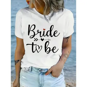 "Bride to Be" Print T-Shirt - Women's Bridal Shower Bachelorette Party Tee, Casual Round Neck Short Sleeve Top