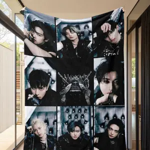 1pc South Korean Skz Member Unique Style Fleece Blanket with HD Print, Ultra-Soft Fabric for All Seasons, Perfect Sofa Movie Blanket & Warm Camping Gift, Soft Blankets