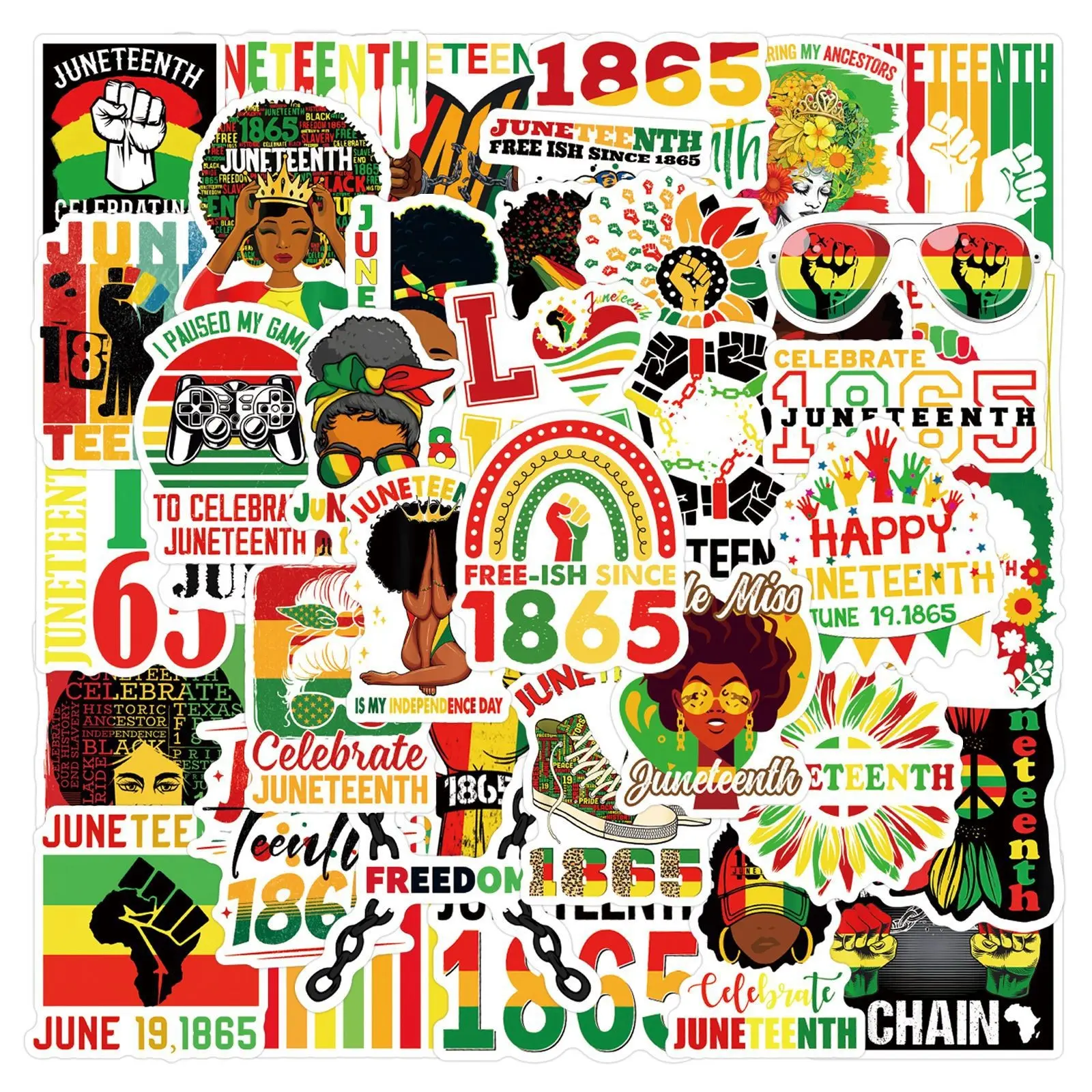 55 Pieces Juneteenth Graffiti Stickers, Sticker Collage Pack, Waterproof Stickers for Water Bottles, Luggage, Skateboards, History Month Decorations, Decorative Sticker