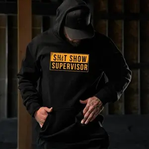 Women's Long Sleeve Plain Traditional Fabric Casual Shit Show Supervisor Hoodie - Funny Blue Collar Manager Construction Foreman Workplace Humor Top