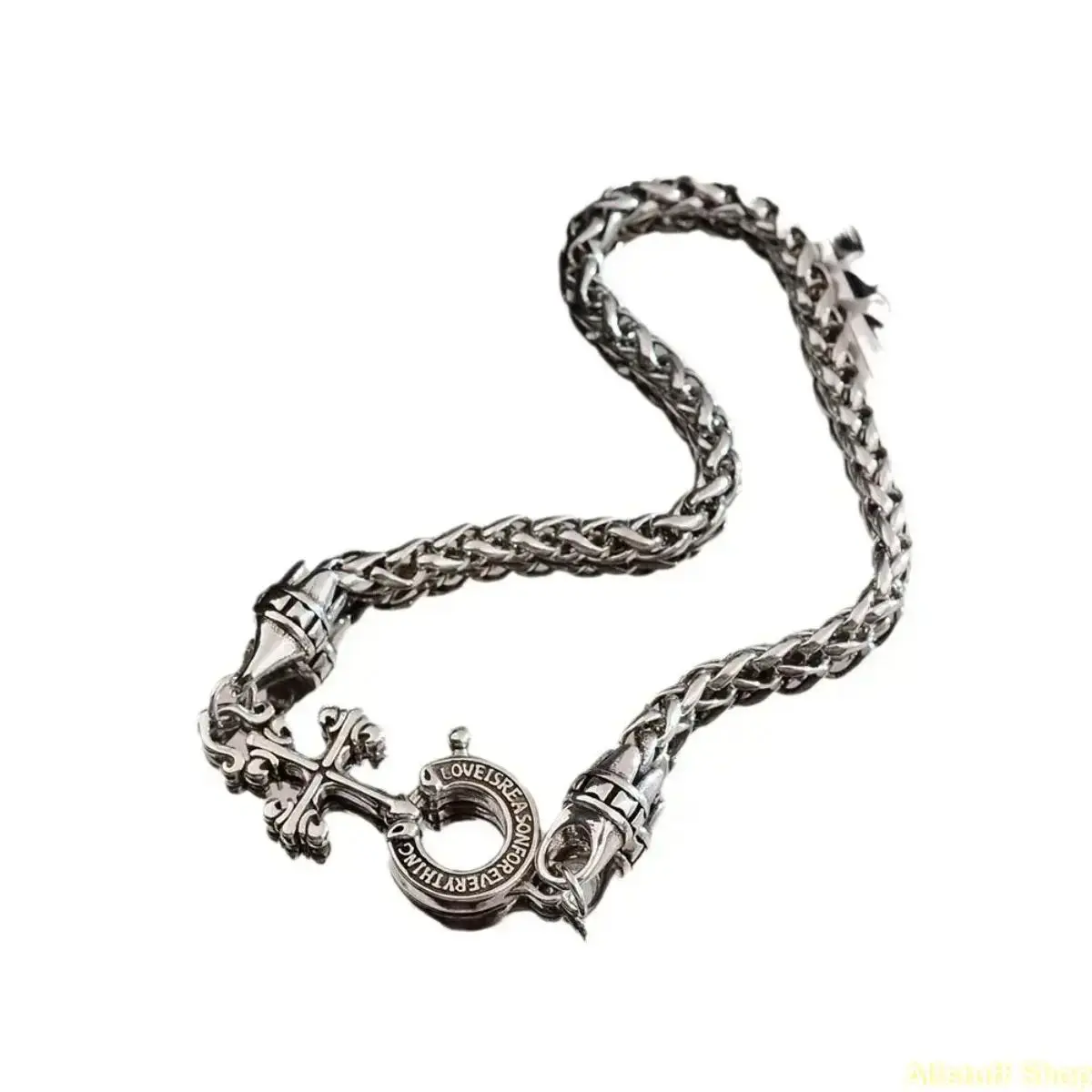 Retro Cuban Link Bangle for Women, Silver-Plated Bracelet with Cross Charm and November Birthstone, Birthday Gift, Cross Design Bangle, Bangles