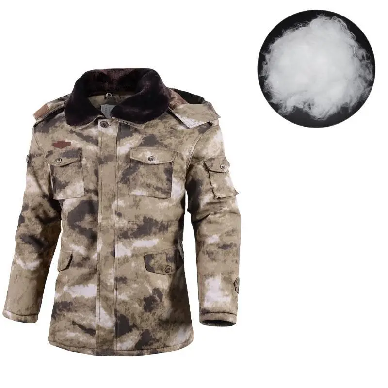 Men's Mid-Length Camouflage Cotton Fabric Longsleeves Jacket - Military Outdoor Workwear, Winter Thermal, Thick Waterproof Cold-Proof Layer, Cargo Pockets, Detachable Components, Functional Zippers, Menswear Tops Coats, Thermal Coat, Prolonged, Linen