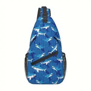 Crossbody Chest Bag Hiking Cartoon Style Shark Pattern Shoulder Bag Folding Large Capacity Fashion Durable Can Be Used For Shopping, Work, Leisure Travel Beach Bag Fishing Backpack Travel Accessories Must Have Backpack For School Back Christmas Gifts