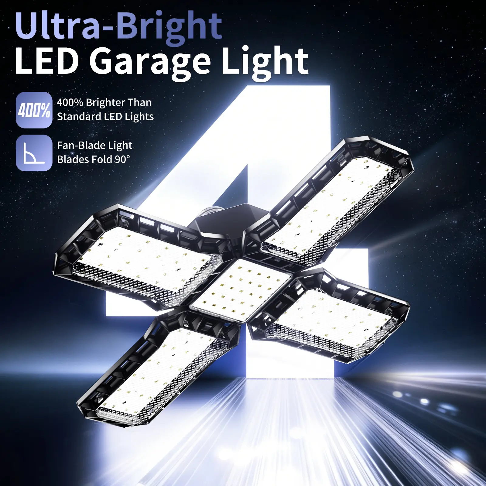 47W Ultra Bright LED Garage Light, 400% Brighter, 90° Foldable Fan Blade Panels Deformable Ceiling Light for Garage Warehouse Basement Workshop