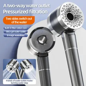 Shower Head with Handheld, Shower Heads High Pressure, High Flow Even with Low Water Pressure-Hand Held Showerhead Set,4 Modes Filtered Showerhead with 59″Replacement Hose/Cotton Filters