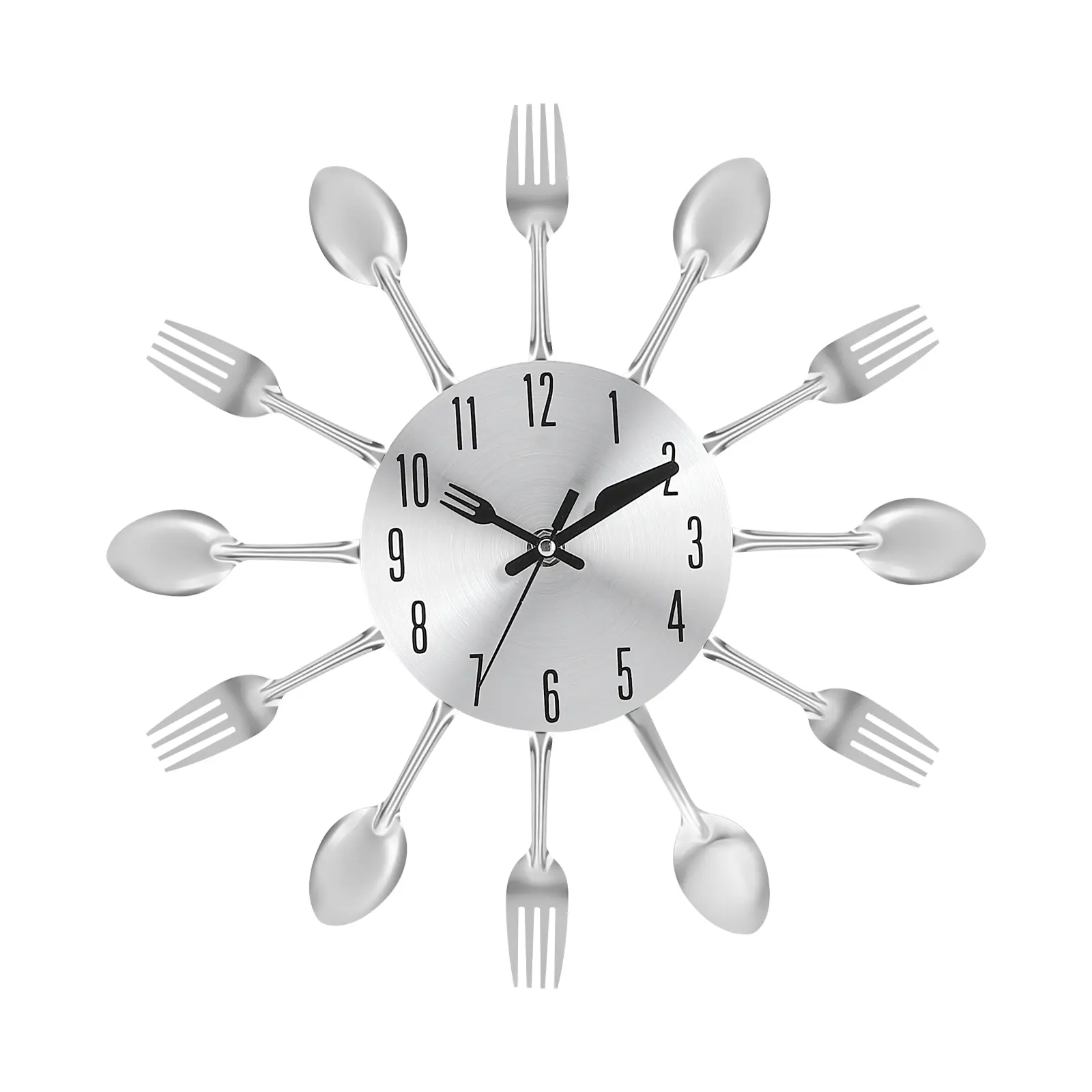 Modern Flatware Styled Wall Clock - Polished Silver 3D Spoon and Fork Design for Rustic/Modern Kitchen Decor, Home Decor and Accessories, Minimalist Wall Clock, Wall Decor,summerwins,beachessentials,campingessentials#tiktokshopsummersale
