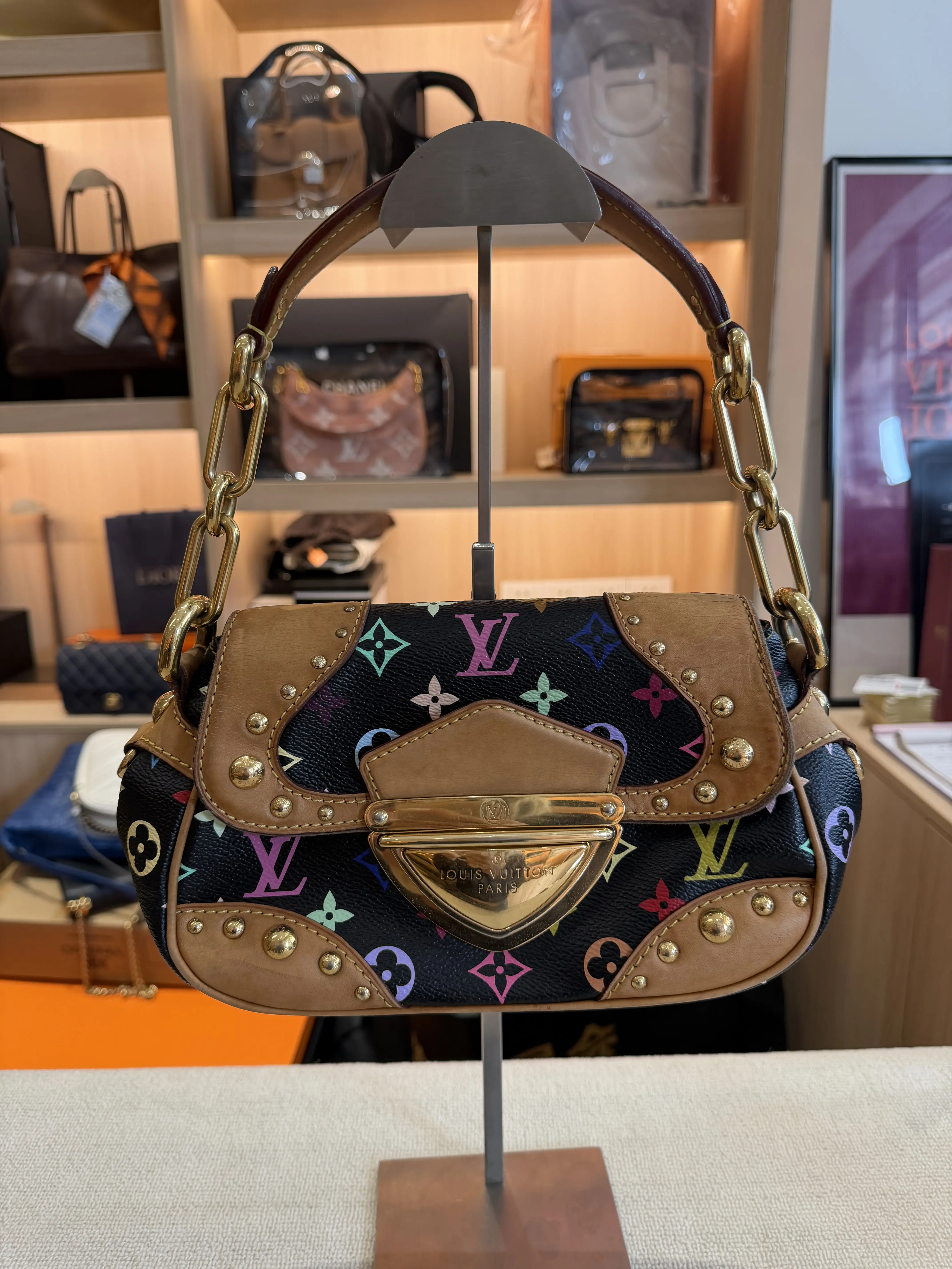 Pre-owned Louis Vuitton Murakami Multicolor Black Sologne Bold Statement Leather Bag with Rivets