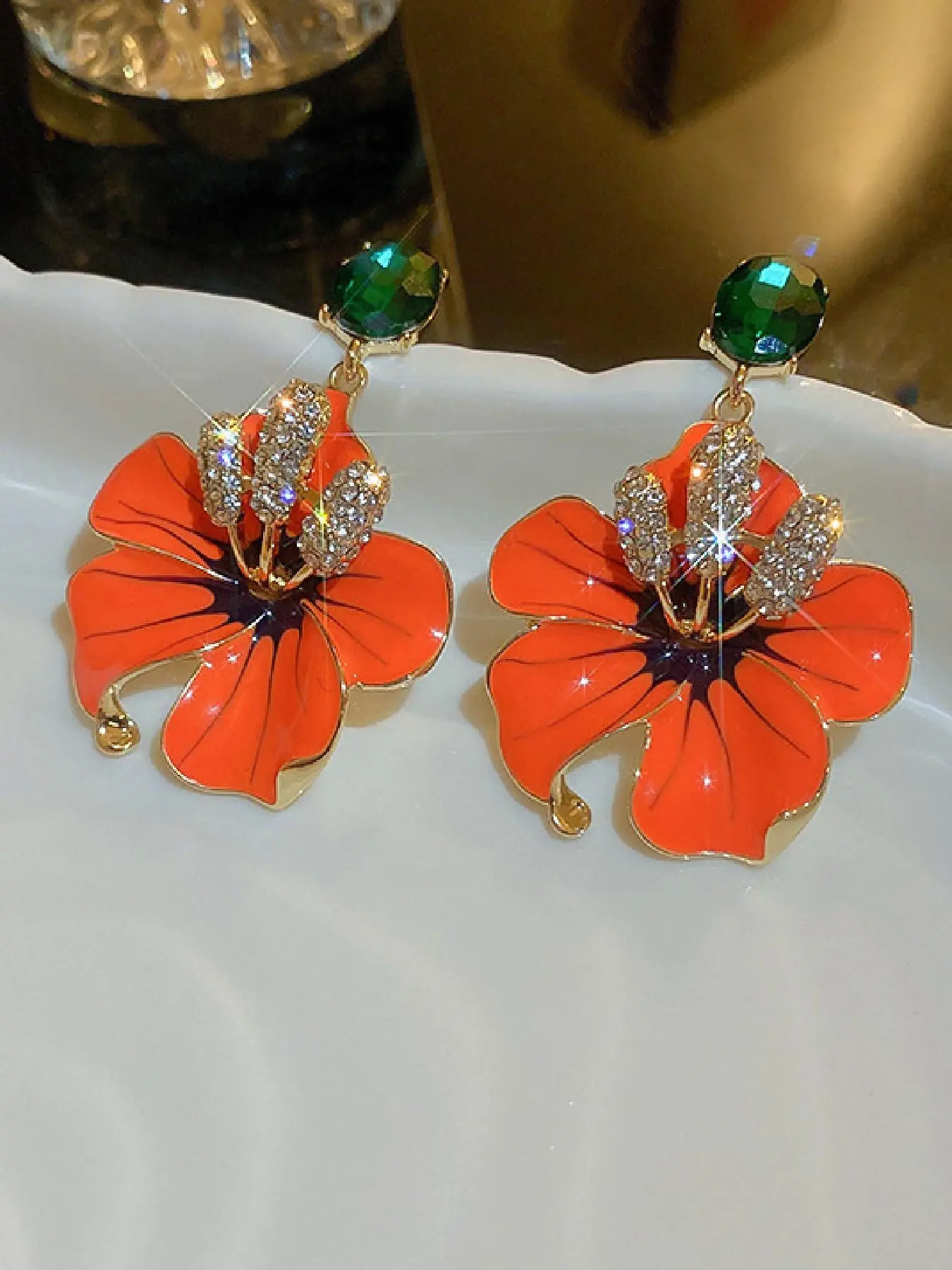 Fashionable Flower Design Dangle Earrings, Artificial Crystal Decorated Earrings for Women, Elegant Jewelry for Party, Daily Clothing Decor for Girl, Artificial Zirconia Earrings, Drop Earrings, Dangling Earrings