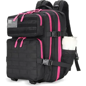 25L tactical military backpack small travel backpack for men and women assault pack bug out bag gym backpack with bottle holder (neon pink)